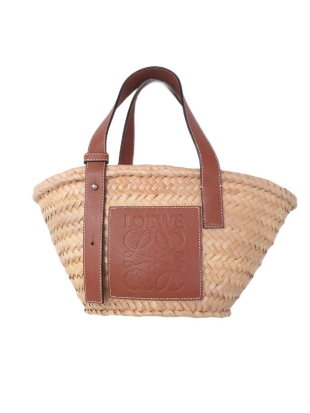 Loewe Anagram Basket Bag Handbag Small Paneled Design Logo Brown